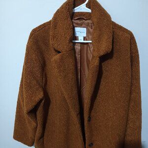 Daily Ritual Women's Teddy Bear Fleece Oversized-Fit Lapel Coat, Camel Large
